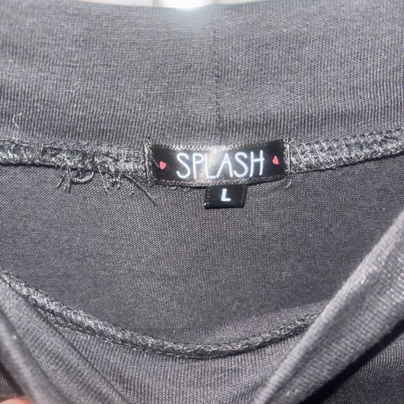 Splash Size Large Black Long Sleeve Shirt Women's Shoulder Ruffles Top Blouse - Picture 2 of 3